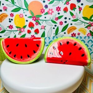 Ceramic Watermelon Slices Salt & Pepper Shakers Summer Fruit Picnic Cookout